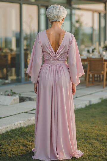 Dusty Rose A Line V Neck Ruched Mother of Bride Dress